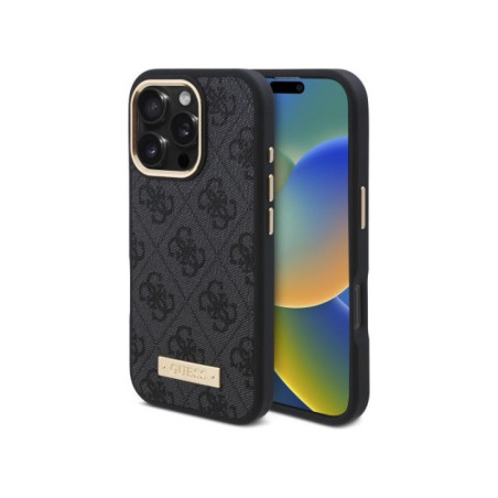 GUESS case for IPHONE 16 Pro Max compatible with MagSafe GUHMP16XU4GPRK (PU 4G Logo Plate) black