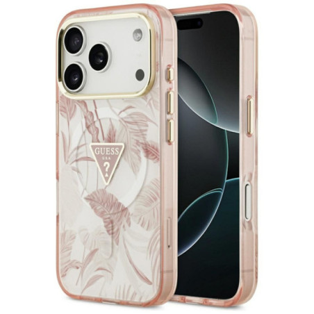 GUESS case for IPHONE 17 Pro compatible with MagSafe GUHMP17LHMILVTGP (PC TPU Jungle Tonal Triangle) pink