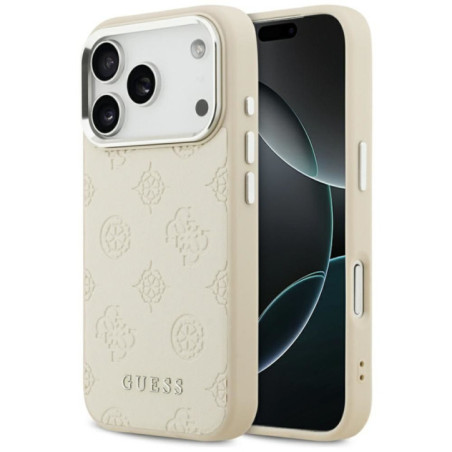GUESS case for IPHONE 17 Pro compatible with MagSafe GUHMP17LPSPOSSSE (PU W/ Peony Hot Stamp Script) beige