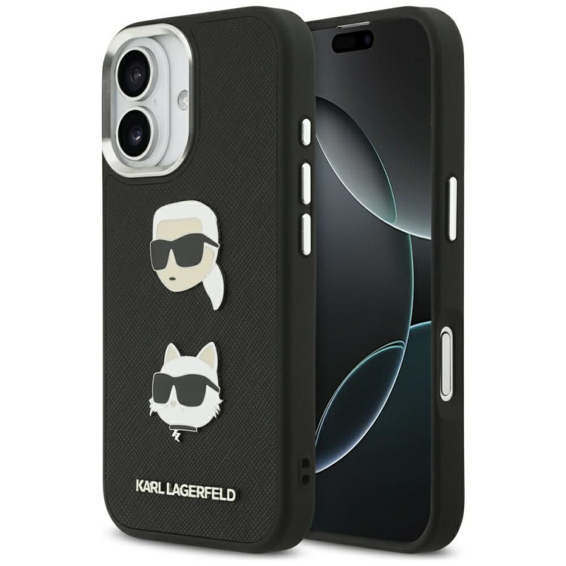 KARL LAGERFELD case for IPHONE 17 compatible with MagSafe KLHCP17SPSFDHPOK (FW Grained PU W/ K&C Heads Pins & Logo) black
