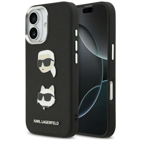 KARL LAGERFELD case for IPHONE 17 compatible with MagSafe KLHCP17SPSFDHPOK (FW Grained PU W/ K&C Heads Pins & Logo) black