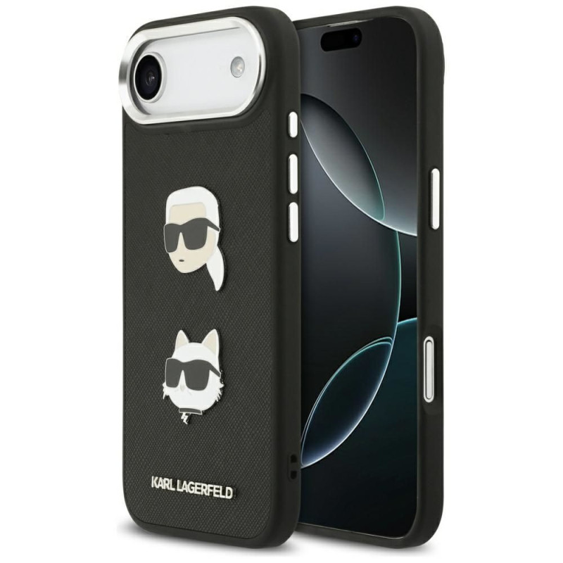 KARL LAGERFELD case for IPHONE 17 Air compatible with MagSafe KLHCP17MPSFDHPOK (FW Grained PU W/ K&C Heads Pins & Logo) black