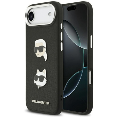 KARL LAGERFELD case for IPHONE 17 Air compatible with MagSafe KLHCP17MPSFDHPOK (FW Grained PU W/ K&C Heads Pins & Logo) black