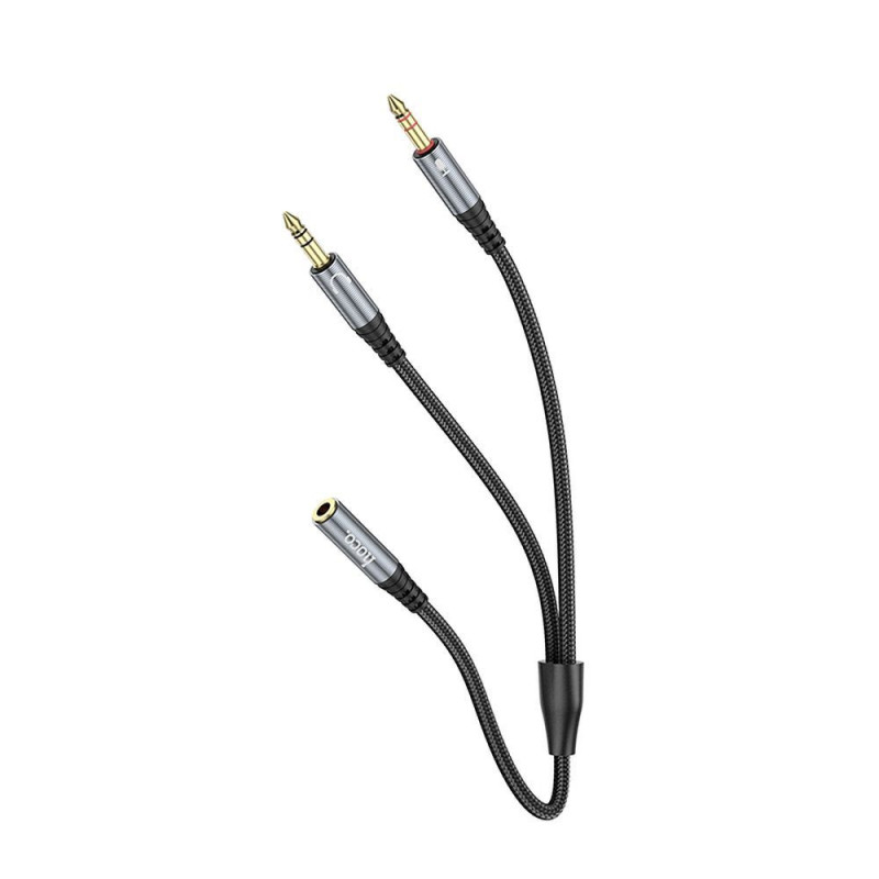 Cable AUX 2in1 Jack 3,5 mm (female) to 2 x Jack 3,5 mm (male) Hoco 0,25 m UPA21 metal gray