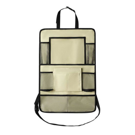 Car organizer for front seats with compartments beige