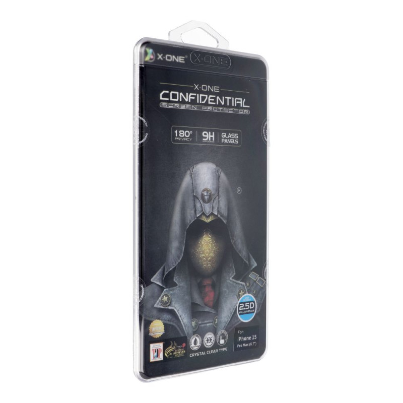 X-ONE Full Cover Extra Strong Privacy - for iPhone 15 Pro Max (full glue) tempered glass 9H