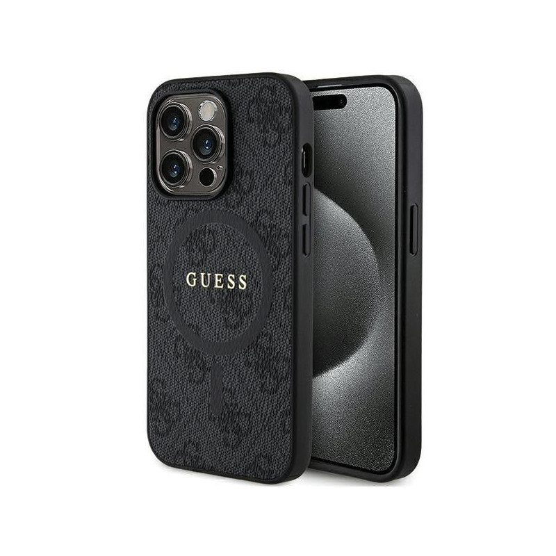 GUESS case for IPHONE 15 Pro compatible with MagSafe GUHMP15LG4GFRK (4G Ring classic logo) black