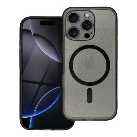 CLEAR MAG COVER case with camera protection compatible with MagSafe for IPHONE 16 Pro Max black glitter