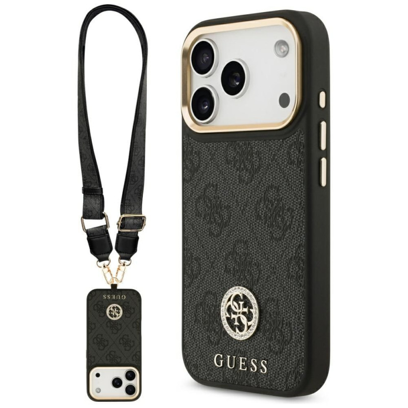 GUESS case for IPHONE 17 Pro compatible with MagSafe GUHMP17LP4G4DCSK (PU W/ Strass Logo & Big Strap Metal Buttons) black GUESS case for IPHONE 17 Pro compatible with MagSafe GUHMP17LP4G4DCSK (PU W/ Strass Logo & Big Strap Metal Buttons) black