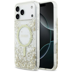 GUESS case for IPHONE 17 Pro Max compatible with MagSafe GUHMP17XRGRGED (Resin Bottom Glitter) gold