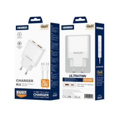 CHARGER USB-C + USB-A 20W GaN JELLICO EU57 white + Cable USB-C