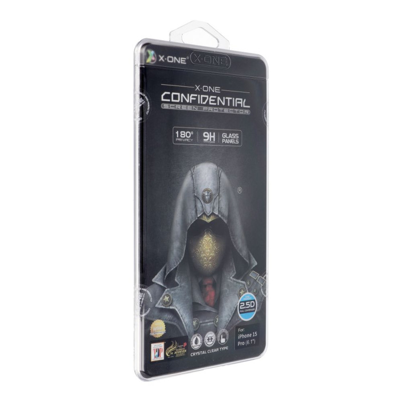 X-ONE Full Cover Extra Strong Privacy - for iPhone 15 Pro (full glue) tempered glass 9H