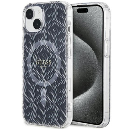 GUESS case for IPHONE 15 Plus compatible with MagSafe GUHMP15MHGCUSTGK (IML GCUBE) black