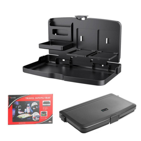 Foldable car table with compartments black