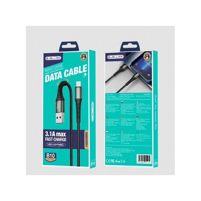 CABLE USB-A - Lightning 100cm Jellico Premium Braided B10 3.1A
