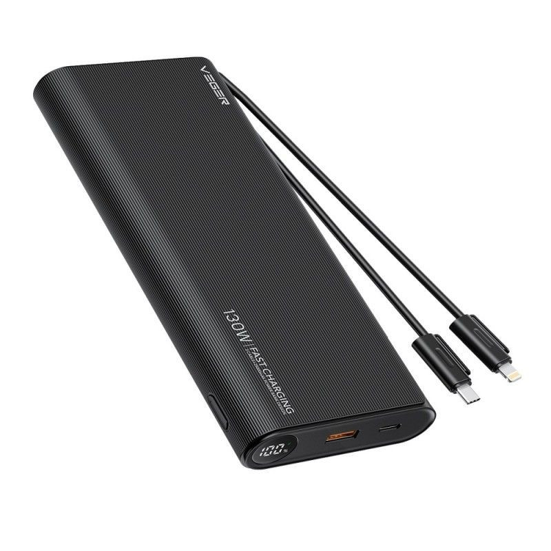 Powerbank Veger TCE130 (W2503) PD 130W 25000 mAh with built-in Type C cables / Lightning black