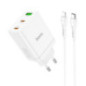 Phone charger Hoco 2 x USB C + USB A QC3.0 PD 3A 35W + cable USB C to Lightning N33 white
