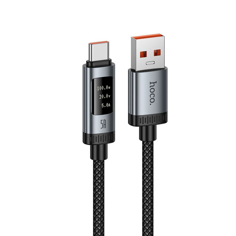 Data Cable with digital display USB A to USB C Hoco PD 6A 100W 1,2 m U148 black Data Cable with digital display USB A to USB C Hoco PD 6A 100W 1,2 m U148 black