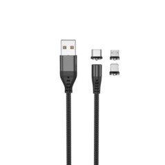Kabel Nylon 100cm 2A USB-A auf USB-C + Lightning + microUSB MAGNETIC CONNECTOR
