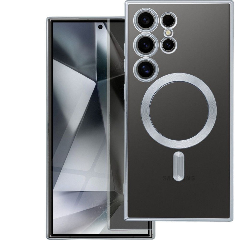 Case for Samsung S25 EDGE Electro Mag Cover compatible with MagSafe silver Case for Samsung S25 EDGE Electro Mag Cover compatible with MagSafe silver