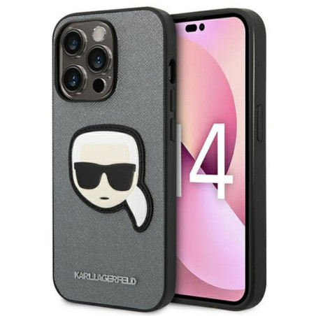 KARL LAGERFELD case for IPHONE 14 Pro Max KLHCP14XSAPKHG (Saffiano With Karl Head Patch) silver