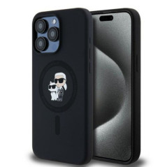 KARL LAGERFELD case for IPHONE 15 Pro Max compatible with MagSafe KLHMP15XSCMKCRHK (Silicone KC Body Ring) black