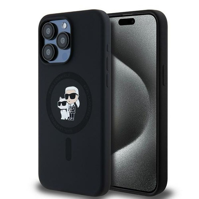 KARL LAGERFELD case for IPHONE 15 Pro Max compatible with MagSafe KLHMP15XSCMKCRHK (Silicone KC Body Ring) black