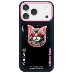 NIMMY case GLASSES COOL CAT compatible with MagSafe for IPHONE 17 Pro black pink