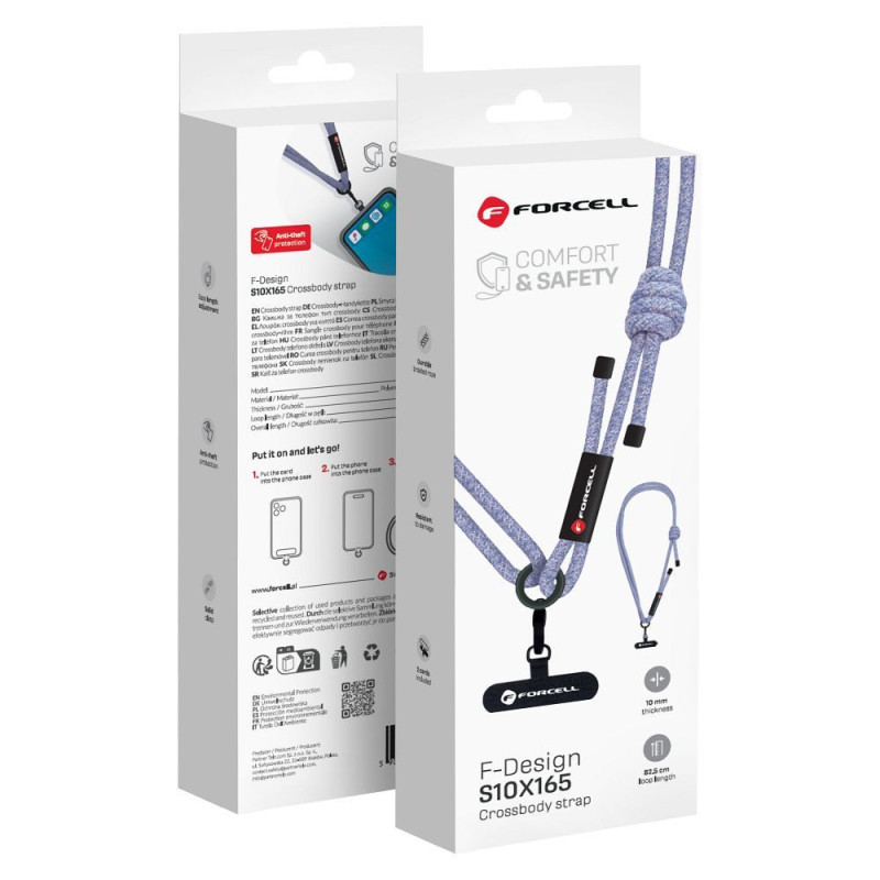 FORCELL F-DESIGN S10X165 crossbody phone lanyard with adjustable length (max 82,5cm in the loop) gray purple FORCELL F-DESIGN S10X165 crossbody phone lanyard with adjustable length (max 82,5cm in the loop) gray purple