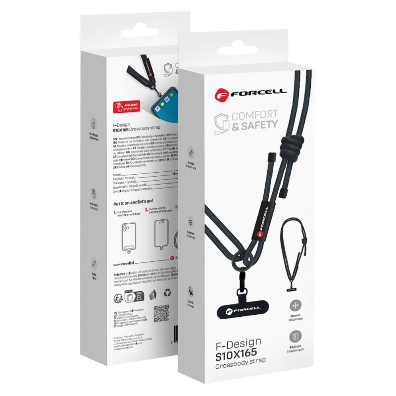 FORCELL F-DESIGN S10X165 crossbody phone lanyard with adjustable length (max 82,5cm in the loop) black