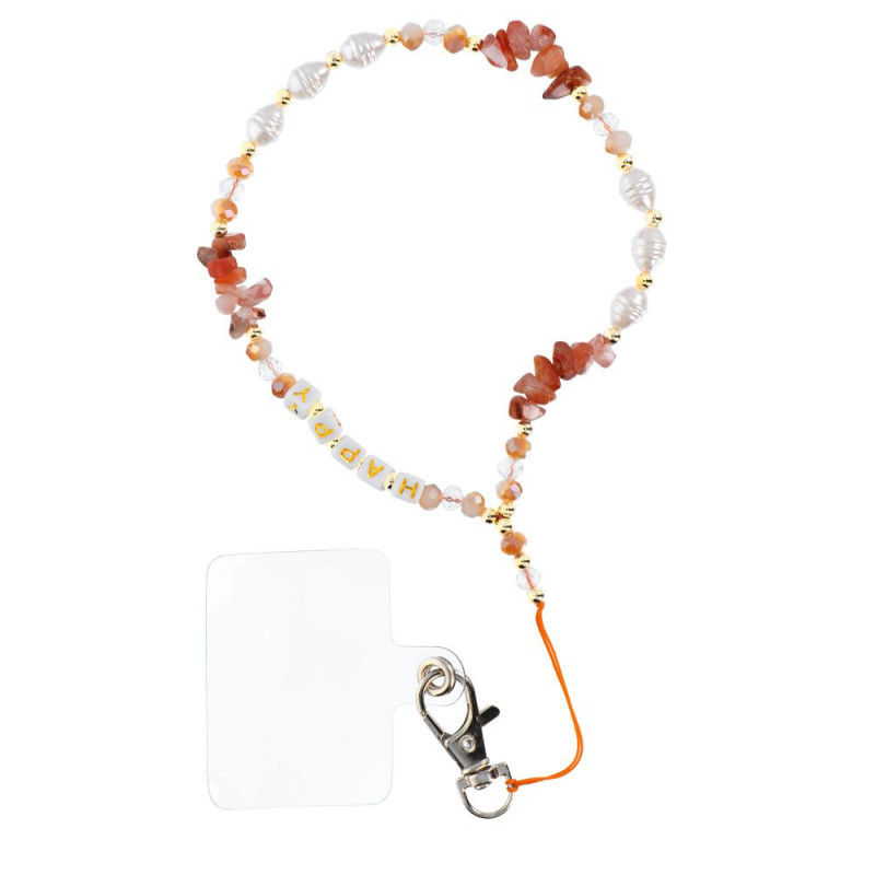 HAPPY Phone lanyard, Phone pendant / cord length 44cm (22cm in the loop) / on hand - orange