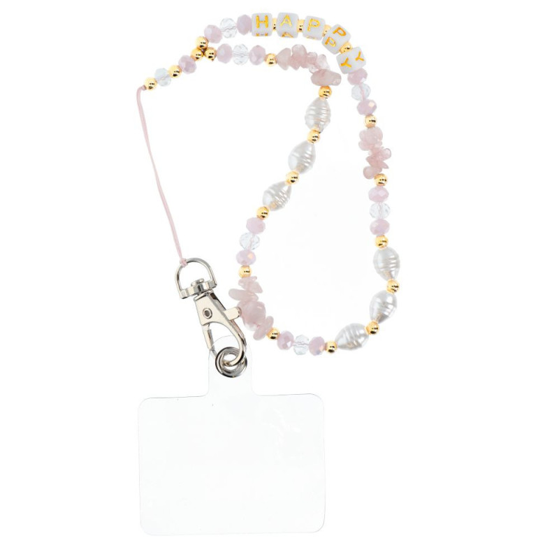 HAPPY Phone lanyard, Phone pendant / cord length 44cm (22cm in the loop) / on hand - lite pink HAPPY Phone lanyard, Phone pendant / cord length 44cm (22cm in the loop) / on hand - lite pink