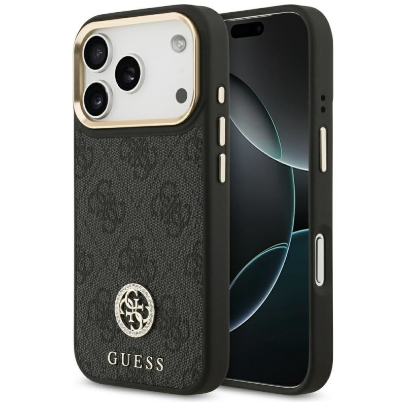 GUESS case for IPHONE 17 Pro compatible with MagSafe GUHMP17LP4GRMDEK (PU W/ 4G Strass Logo) black