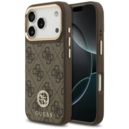GUESS case for IPHONE 17 Pro compatible with MagSafe GUHMP17LP4GRMDEW (PU W/ 4G Strass Logo) brown