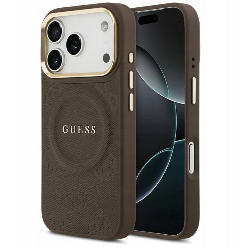 GUESS case for IPHONE 17 Pro compatible with MagSafe GUHMP17LPSAMSECW (PU W/ Peony Hot Stamp) brown