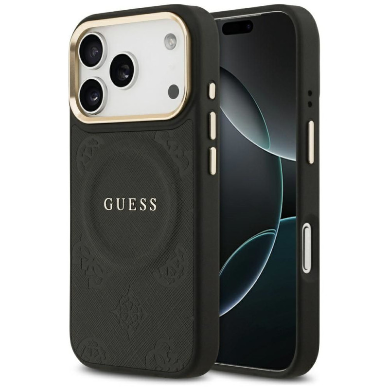 GUESS case for IPHONE 17 Pro compatible with MagSafe GUHMP17LPSAMSECK (PU W/ Peony Hot Stamp) black