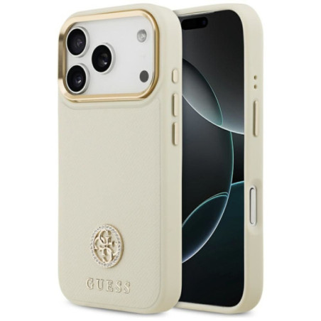 GUESS case for IPHONE 17 Pro compatible with MagSafe GUHMP17LPGCRMDEE (PU W/ Grained Strass Logo) beige