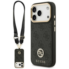GUESS case for IPHONE 17 Pro compatible with MagSafe GUHMP17LP4G4DCSK (PU W/ Strass Logo & Big Strap Metal Buttons) black