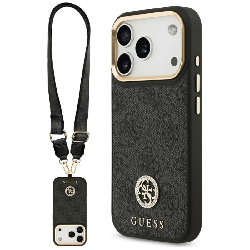 GUESS case for IPHONE 17 Pro compatible with MagSafe GUHMP17LP4G4DCSK (PU W/ Strass Logo & Big Strap Metal Buttons) black