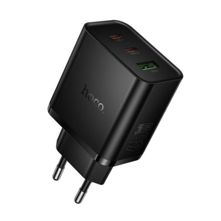 Phone charger Hoco 2x USB C + USB A QC3.0 PD 3A 65W N75 black