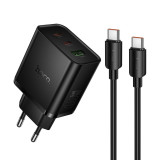 Phone charger Hoco 2x USB C + USB A QC3.0 PD 3A 65W + data cable USB C to USB C  N75 black