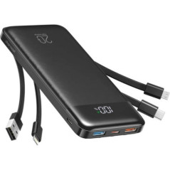 Powerbank Charmast W1148 5V 3A 10000 mAh with built-in cables USB A / USB C / Lightning / Micro USB black