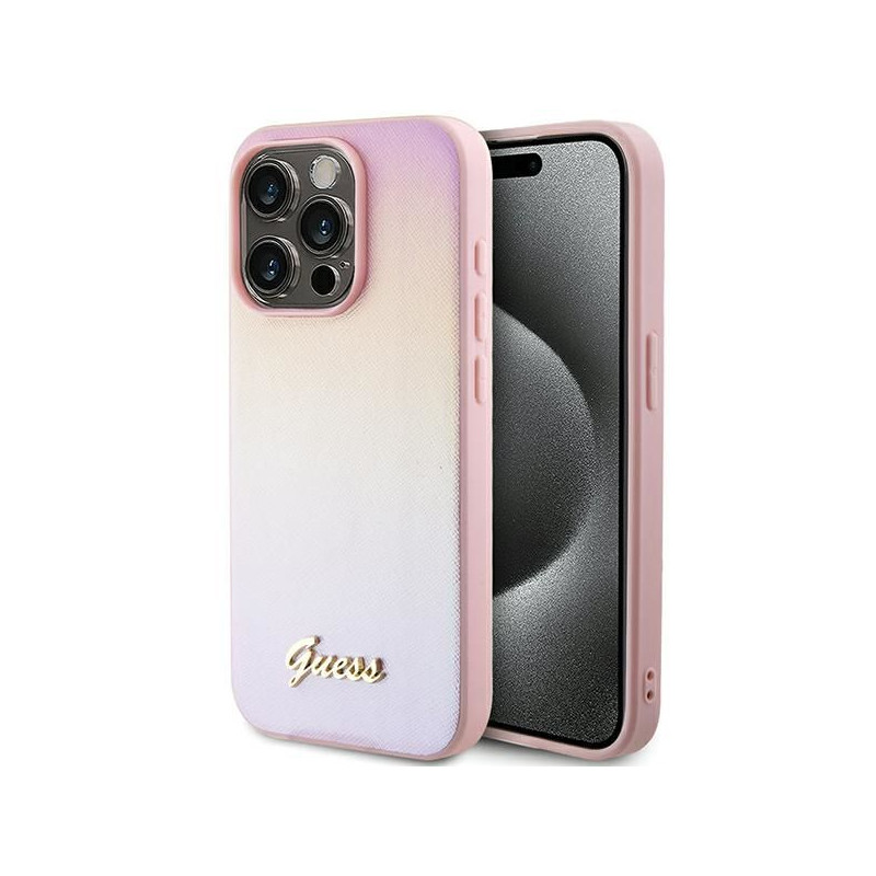 GUESS case for IPHONE 14 Pro GUHCP14LPSAIRSP (Saffiano Iridescent Script) pink