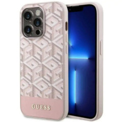 GUESS case for IPHONE 14 Pro compatible with MagSafe GUHMP14LHGCFSEP (GCUBE Stripes) pink