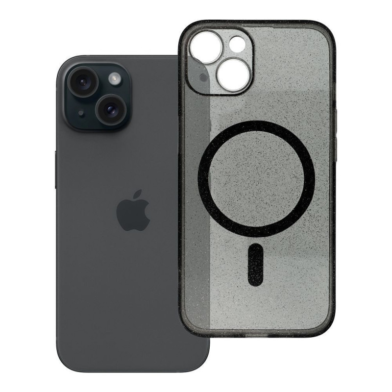 Case for iPhone 14 Clear Mag Cover (STR / CAMERA PROTECTION) compatible with MagSafe black glitter