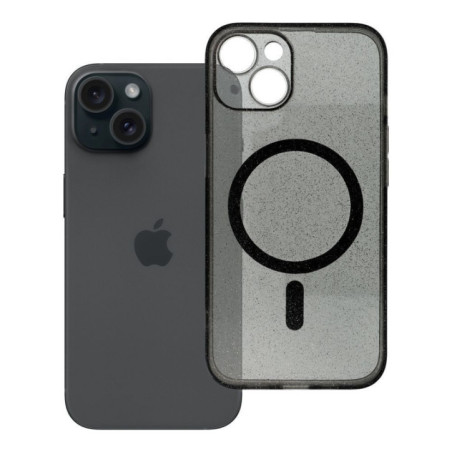 Case for iPhone 14 Clear Mag Cover (STR / CAMERA PROTECTION) compatible with MagSafe black glitter