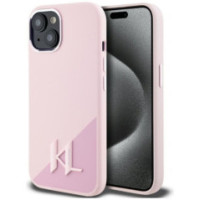 KARL LAGERFELD case for IPHONE 15 compatible with MagSafe KLHMP15SSCMKMPCP (Silicone Initial Metal Logo) pink