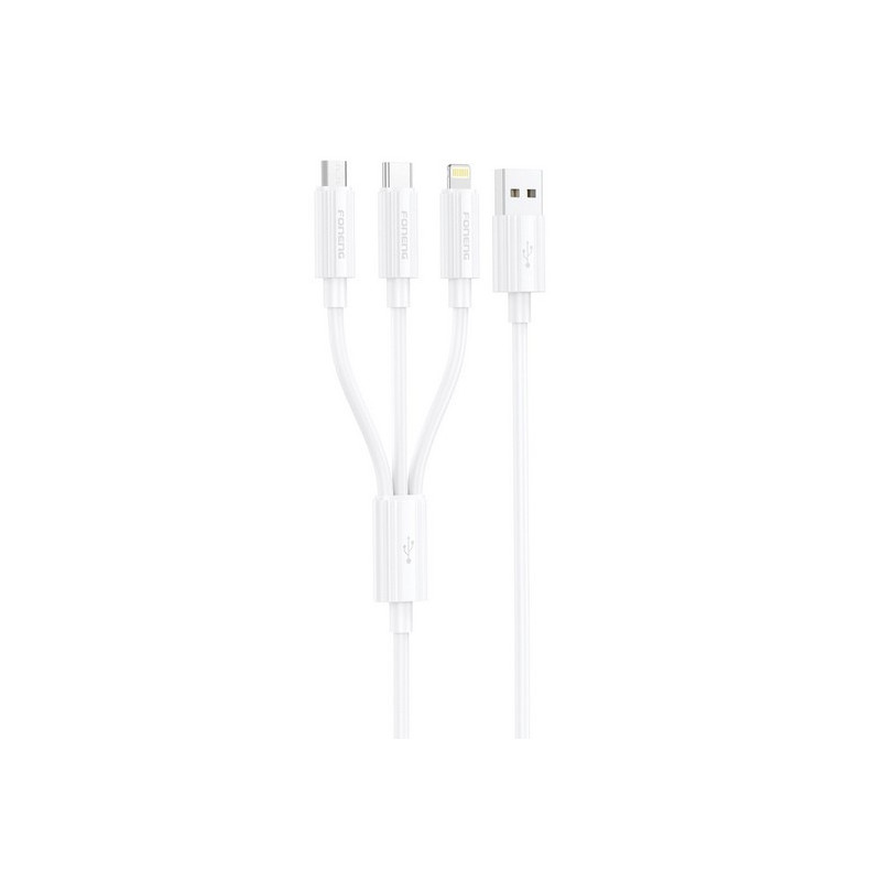 3in1-Kabel FONENG XS07: USB-A auf microUSB + LIGHTNING + USB-C (1,2 m / 3A / white)