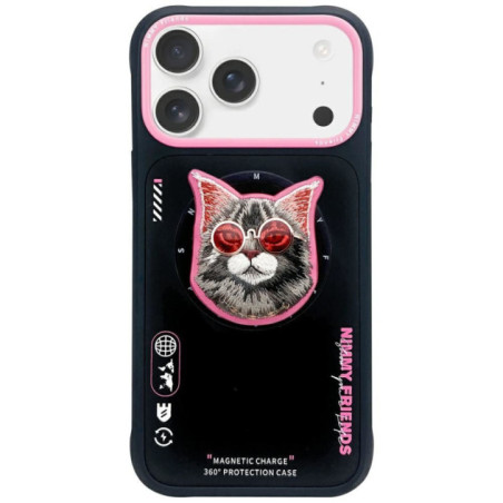 NIMMY case GLASSES COOL CAT compatible with MagSafe for IPHONE 17 Pro Max black pink