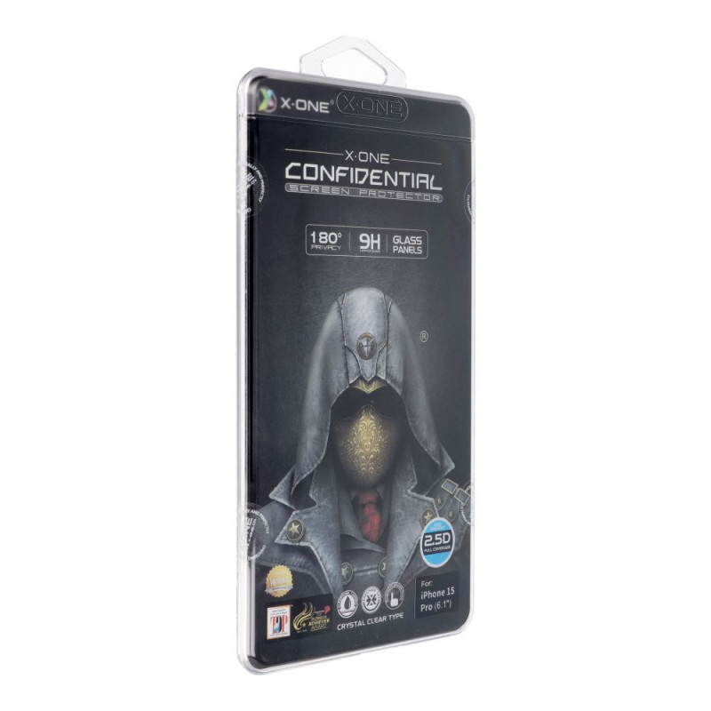 X-ONE Full Cover Extra Strong Privacy - for iPhone 15 Pro (full glue) tempered glass 9H